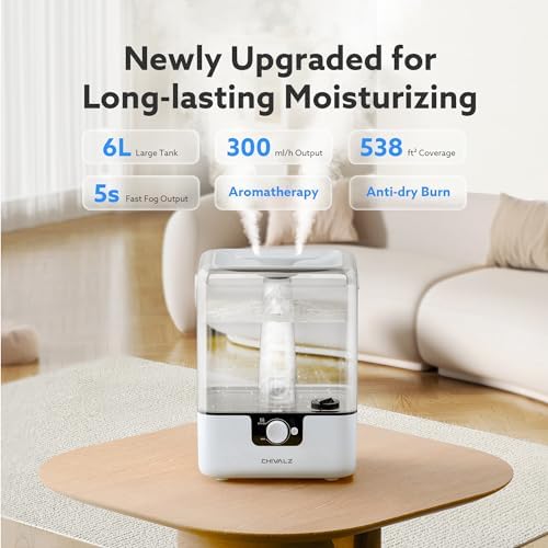 CHIVALZ 6L Humidifiers for Bedroom, Cool Mist, 26dB, 50H Runtime, White - Image 2