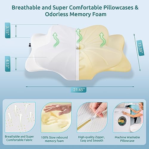 DONAMA Cervical Pillow for Neck and Shoulder Pain Relief, Cooling Contour Memory Foam Pillow, Ergonomic Neck Support Pillow for Side Back Stomach Sleepers with Removable Pillowcase Pure White - Image 6