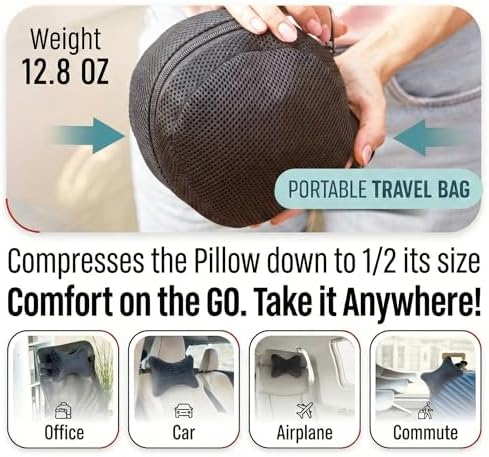Aeris Car Neck Pillow for Driving - 100% Memory Foam Headrest Pillow with 8-Inch Strap Extension - Machine-Washable Soft Velour Cover - Carry Bag - Doubles as Office Chair or Lumbar Cushion - Image 4