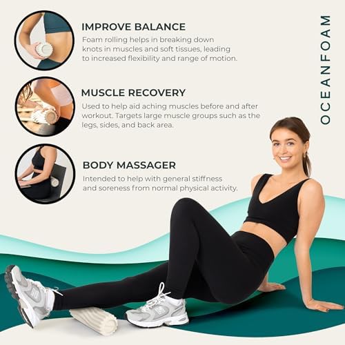 Oceanfoam Ripple Travel Foam Roller (11" x 3.35") Firm Mini Foam Roller for Physical Therapy, Deep Tissue Massage, Back Pain - High Density, Ergonomic Wave Textured - Yoga, Pilates, Exercise (Natural) - Image 6