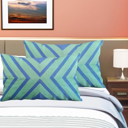 Lumbar Bed Decorative Throw Pillow Cover 12x20 Blue/Lucite Green - Image 6
