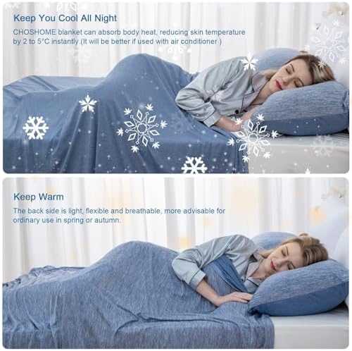 CHOSHOME Cooling Blanket for Hot Sleepers Lightweight Summer Cold Thin Blankets for Sleeping, Hot Flashes Night Sweats, Soft Blanket for Bed, Throw Size, Blue - Image 4