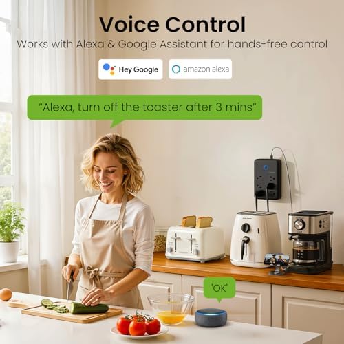 GHome Smart Plug Outlet Extender, Smart Power Strip Surge Protector with 3 Individually Controlled WiFi Outlets and 3 USB Ports, Smart Plugs that Works with Alexa Google Home, 15A/1800W, Dark - Image 4