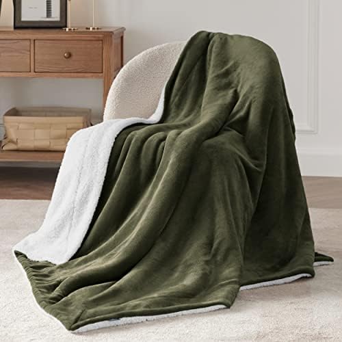 Bedsure GentleSoft Sherpa Fleece Throw Blanket for Couch, Non-Heated, Thick and Warm Throw for Women and Men, Soft Fuzzy Plush Blanket for Winter, Olive Green, 50x60 Inches - Image 3