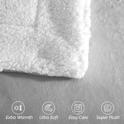 Elegant Comfort Ultra Soft Reversible Flannel Sherpa Blanket - Cozy Silky Fleece Throw for Couch, Bed - Plush Fuzzy Warm Winter Blanket for Gift, Queen, Silver Grey - Image 6