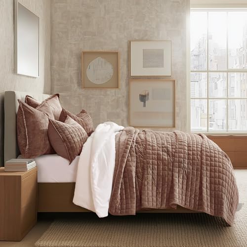 RECYCO Channel Box Stitch Velvet Quilt Set, King Size, Terracotta Clay - Image 3