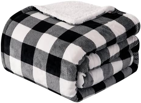Elegant Comfort Luxury Ultra-Plush Velvet Touch Buffalo Plaid Fleece Throw - Soft, Warm, Cozy Micromink Sherpa-Backing Reversible Blanket for Bed, Sofa and Couch, Buffalo Black by ELEGANTCOMFORT