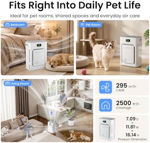 Pet Air Purifier for Home 2500 Sq Ft, H13 HEPA Double-Sided Filter with Washable Pre-filter,APP Control,for Pet Hair Dander Odor Allergies Smoke Dust,PM2.5 Air Quality Monitor,Auto Mode,P358 Cat Perch - Image 7