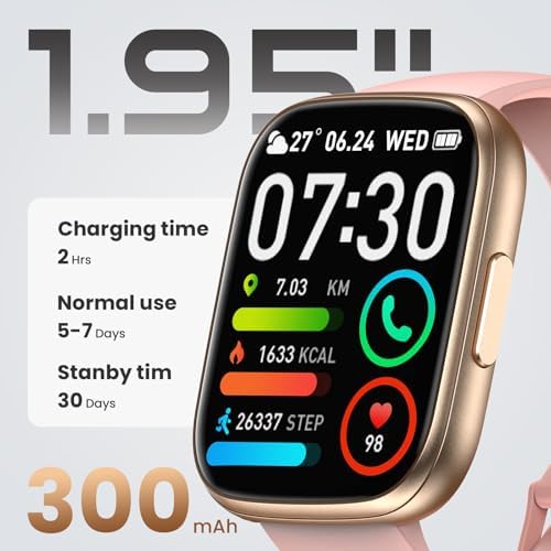Smart Watch for Men Women (Answer/Make Call), 1.95" Touch Screen Fitness Tracker with Heart Rate/Sleep Monitor, IP68 Waterproof Smartwatch for Android iOS, Fitness Watch with 120+ Sports Modes, Pink - Image 3