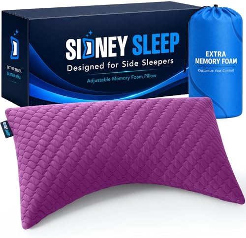 Sidney Sleep Adjustable Curved Pillows for Neck and Shoulder Support with Extra Shredded Fill - Cervical Contour Pillow for Side and Back Sleepers. Queen Size 19" x 29" CertiPUR-US Certified (Magenta) by SidneySleep