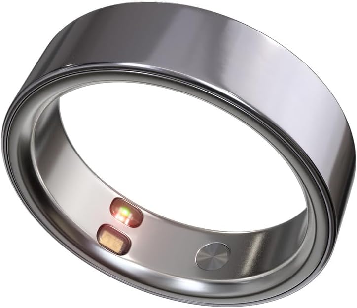 Smart Ring Health Tracker 5ATM Waterproof Sport Ring Exclusive Vibration Alerts Titanium Blood Oxygen/Sleep/Emotional Management Women Cycle Prediction Compatible with iOS/Android Frost Silver 9.5 by Unknown