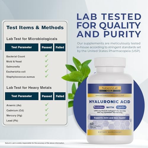 Nature's Lab Hyaluronic Acid with Biocell Collagen and MSM - Skin Hydration, Joint Health - 60 Capsules (20 Day Supply) - Image 3