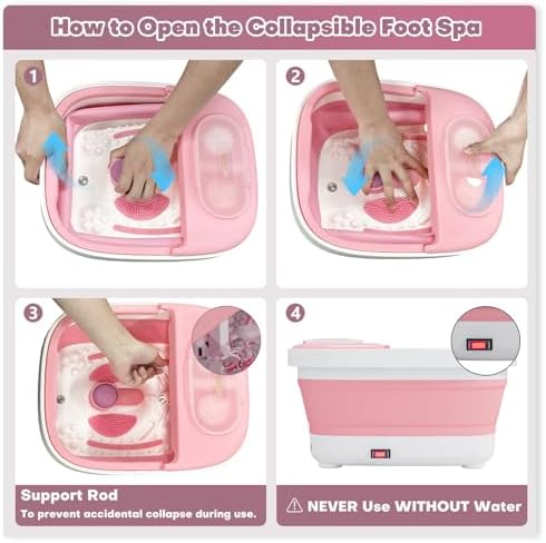 Collapsible Foot Spa Bath Massager with Heat, Remote, Temperature Control, Timer, Foot Soaking Tub with Pedicure Kit & 3 Attachments, Pedicure Foot Spa for After Work Relaxation (Pink) - Image 6