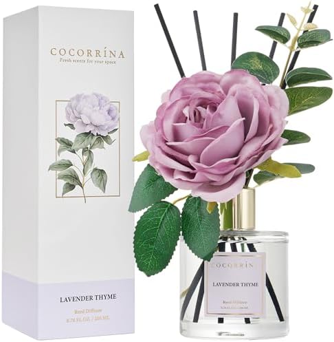 Cocorrína Flower Reed Diffuser - Lavender Thyme 6.7oz Scented Diffuser with Sticks Home Fragrance Essential Oil for Bathroom Shelf Decor (Artificial Flower) by COCORR%C3%8DNA