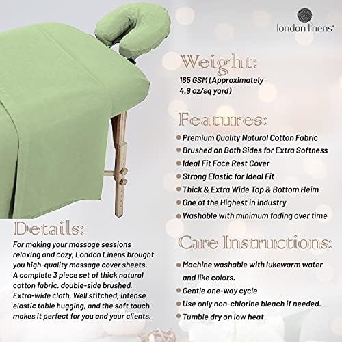 LONDON LINENS 3 Piece Set Massage Table Sheets Set - 100% Natural Cotton Flannel- Includes Massage Table Cover, Massage Fitted Sheet, and Massage Face Rest Cover (Sage Green) - Image 4