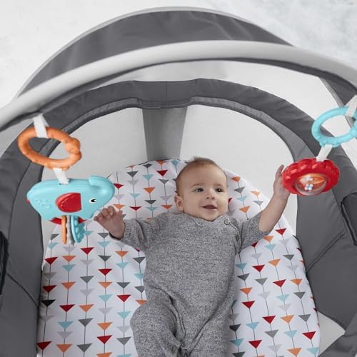 Fisher-Price Portable Bassinet On-The-Go Baby Dome, Travel Play Space with Developmental Newborn Toys & Canopy, Arrows Away - Image 3