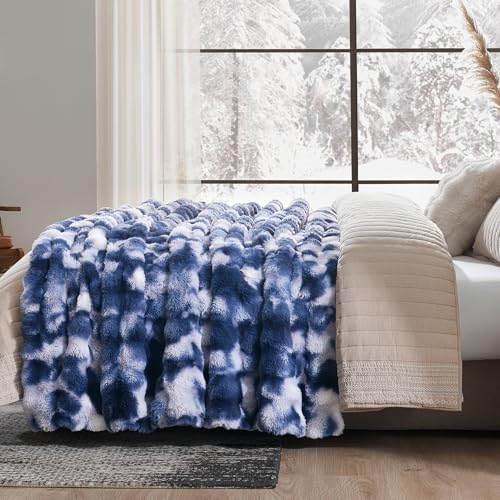 Amélie Home Faux Fur Throw Blanket, Ultra Soft Fuzzy Plush Bubble Blanket for Couch, Bed & Living Room, 60"x80", Tie-dye Blue - Image 4