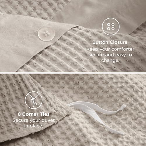 Bedsure PureWoven Cotton Waffle Duvet Cover Set with Fitted Sheet, Queen - Image 6