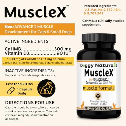 MuscleX™ Canine Muscle Formula Cats & Small Dogs with 300 mg CaHMB & Vitamin D3 - Natural Muscl Building Formula-Helps Reduce Muscle Loss Due to Normal Aging & Improves Recovery from Injury(180 Caps) - Image 2