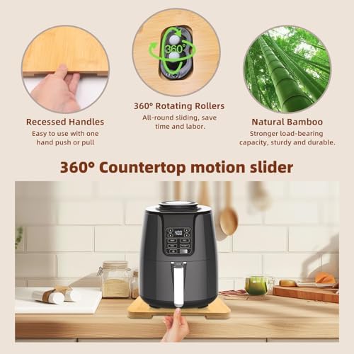 360° Rolling Tray Bamboo Appliance Slider for Kitchen Appliances - Image 4