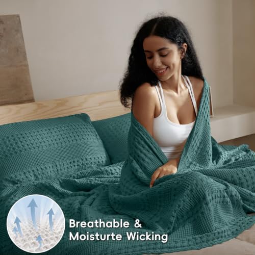 PHF Lightweight 100% Cotton Waffle Blanket for Bed, Twin XL, Teal - Image 3
