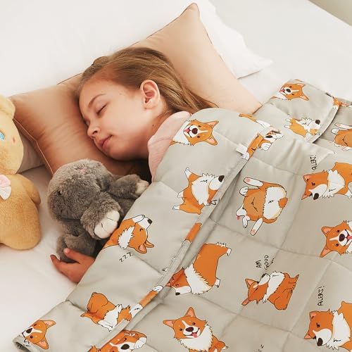 CuteKing Weighted Blanket (7lbs, 40"x 60", CuteDog) Heavy Blanket for 60-80lbs, Weighted Blanket for Cooling & Heating with Premium Glass Beads, Thick Blanket All-Season by CuteKing