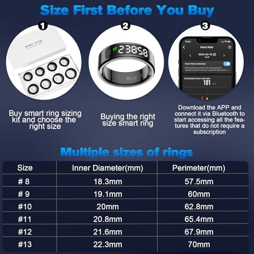 Smart Ring Health Tracker for Men/Women, Black, 12 - Image 3