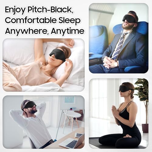Sleep Mask - Total Blackout 3D Sleeping Mask, Super Lightweight & Silky Soft Eye Mask for Sleeping, Fully Adjustable Fit for Home, Office, Traveling, Meditation, Yoga, Black - Image 6