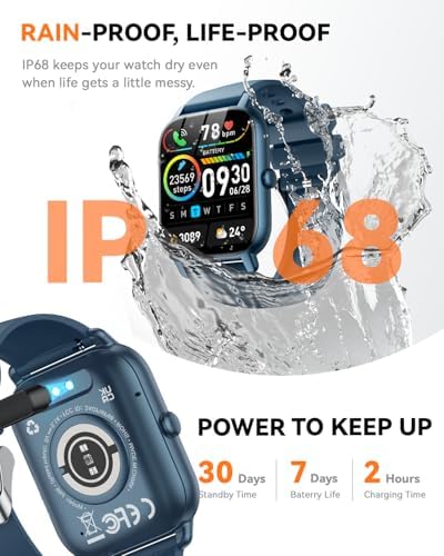 Smart Watches for Men Women, Fitness Tracker with Activity Counter/Sleep Monitor, IP68 Waterproof Smart Watch for Android iPhone iOS Compatible (Midnight Blue, 1.83) - Image 6