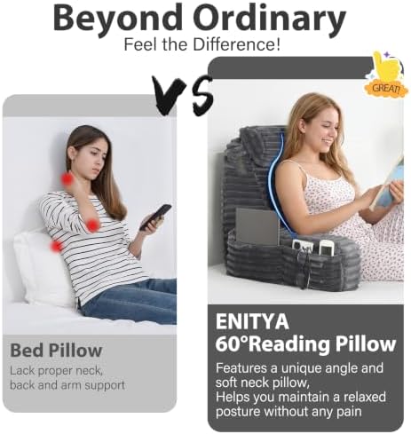 ENITYA 19" Large Back Pillow for Bed Sitting Up with Armrests & Big Pockets - Image 5