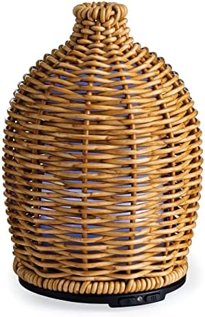 Airome Wicker Medium Essential Oil Diffuser|100 mL Humidifying Ultrasonic Aromatherapy Diffuser 8 Colorful LED Lights, Intermittent & Continual Mist, Auto Shut-Off by Airom%C3%A9