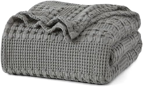 PHF Lightweight 100% Cotton Waffle Blanket for Bed, Queen, Dark Grey by PHF