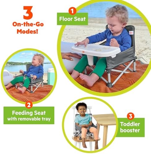 Bright Starts Pop ‘N Sit Portable Booster Seat, 3-in-1 Floor Seat, Travel High Chair & Toddler Booster with Feeding Tray, Indoor/Outdoor, Grey, 6 Months–3 Years - Image 5