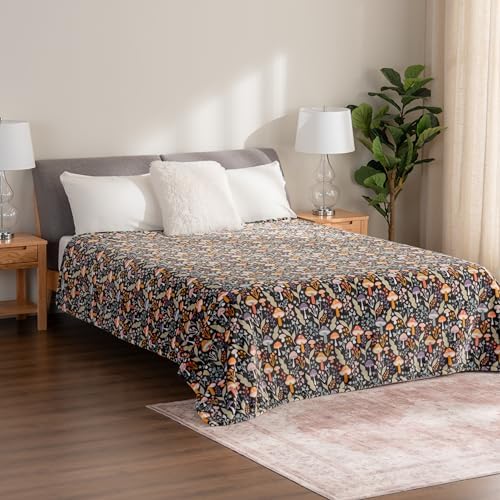 Berkshire Blanket-Classic Heavyweight Warm Soft Printed VelvetLoft® Plush Blanket, King Size Soft Fuzzy Blanket for Couch Sofa Bed, Mushroom Cutie Charcoal, 90in x 108in - Image 4