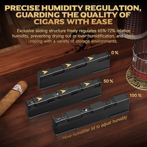 KEJIAR Cigar Humidifier, Innovative Sliding Lid Cigar Humidor Accessories for Men, Humidor Humidifier with Manual Humidity Control, Cigar for Men Care Specialist-2 Piece (Black) - Image 3