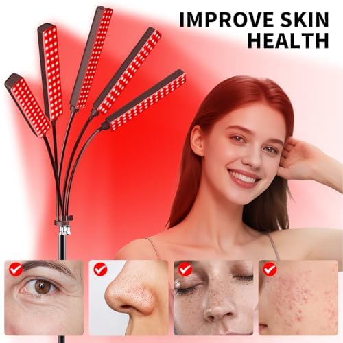Red Light Therapy for Face and Body Red Light Infrared Light Therapy Lamp with Stand LED 660nm 850nm 5 Heads 7-Colors Infrared Light Device for Body - Image 4