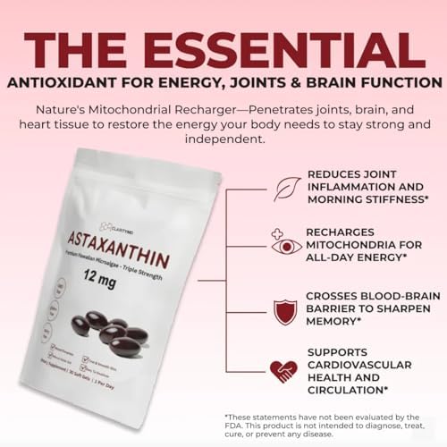Astaxanthin 12mg Antioxidants Supplement – Natural Microalgae Source – Lipid-Based Softgel for Enhanced Absorption – Cognitive, Vision & Joint Support – 30 Softgels (Pack of 2) - Image 5