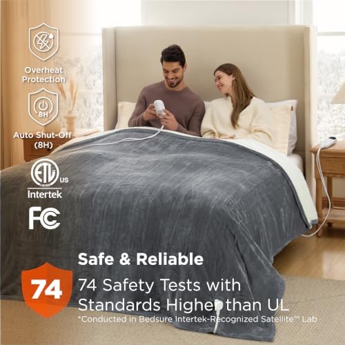 Bedsure Electric Blanket Queen Size - Dual Control Heated Blanket Queen, Fast Heating with 6 Time Settings (Up to 10H) & 6 Heat Settings, Warm Gift for Grandma (84x90 inches, Grey) - Image 5