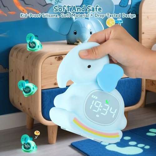 Elephant Alarm Clock with Night Light for Kids,Toddler Sleep Training Clock Ok to Wake Clocks for Girls and Boys, Kids Clocks for Bedrooms,Kids Alarm Clock,Rechargeable,RGB,Gift Ideas for Kids Child - Image 2