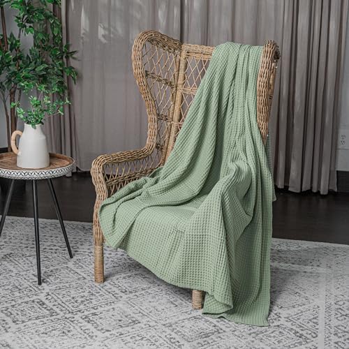 Comfy Cubs 100% Cotton Waffle Weave Throw Blanket Breathable Skin-Friendly Soft Lightweight Blankets - Perfect Warm Textured Blanket Layer - Size for Couch Bed & Sofa (Sage, 50" X 60") - Image 5