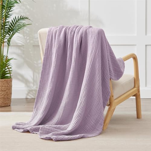 100% Cotton Muslin Blanket 50" x 60", Breathable and Lightweight Cotton Throw Blankets for Couch, Soft Cooling Summer Gauze Blanket for Adults All Season, Lavender - Image 6