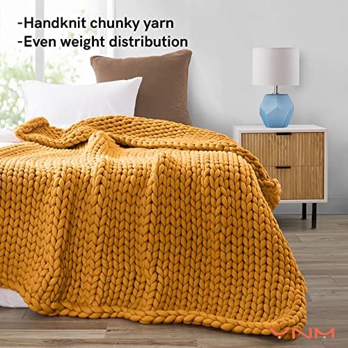 YnM Knitted Weighted Blanket, Handmade Chunky Knitted Design, Soft and Cozy, Temperature Regulating and Breathable, Machine Washable Throw for Sleep or Home Decor (Yellow Fusion, 80x87 Inch, 25lbs) - Image 2
