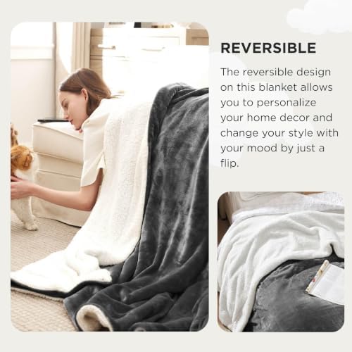 Bedsure GentleSoft Sherpa Fleece Cal King Blankets for Bed, Non-Heated, Thick and Warm Oversized Throw for Women and Men, Soft Fuzzy Plush Large Blanket for Winter, Charcoal, 112x98 Inches - Image 6
