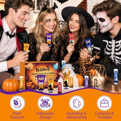 KONEUK 30 Pack Halloween Lip Balm & Hand Cream Set, Bulk Halloween Gifts - Image 5
