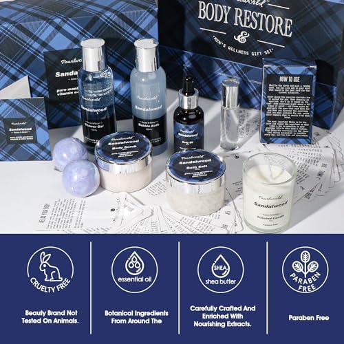 PEARLWORLD Bath Set with Ocean Scented Spa Gifts for Men, Christmas Birthday Self Skin Care Set for Men, Spa Gift Baskets for Him, 12Pcs Men's Spa Kit Gifts for Bath Spa - Image 6