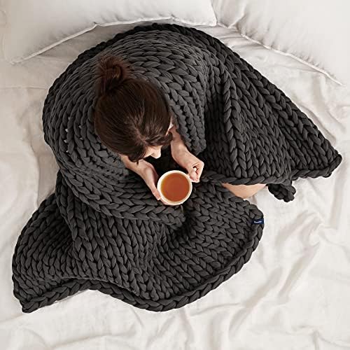 Bearaby Cotton Hand-Knit Weighted Blankets for Adults - Chunky Knit Blanket - Sustainable, Breathable, Organic, Cooling Weighted Blanket - Machine Washable (Asteroid Grey, 10 lbs, 40"x64") - Image 6