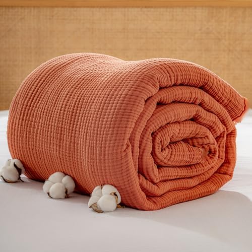 Muslin Blanket - Pure 100% Turkish Cotton Airy Soft Light Versatile Gauze Throw Blanket for Bed, Couch, Sofa (Brick, Throw Size (50" x 66" inch)) - Image 2