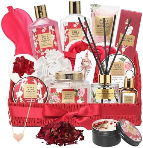 25Pcs Spa Gifts Skin Care Set - Luxurious Rose Spa Gift Baskets for Women by LILYROY