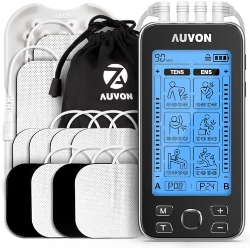 AUVON 4 Outputs TENS Unit Muscle Stimulator for Pain Relief, Large LCD by AUVON