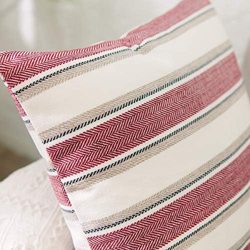 2 Piece Stripe Pillow Case Soft Linen Square Decorative Throw Cushion Cover Pillowcase with Hidden Zipper for Sofa 18" x 18 " - Image 2